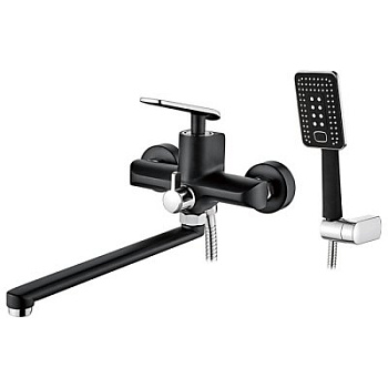 Смеситель L2274В для ванны с длинным изливом дивертор в корпусе черный LEDEME 